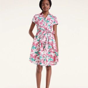 Brooks Brothers Shirt Dress Short Sleeve Cotton Pink Floral Pockets Sz 12 NEW